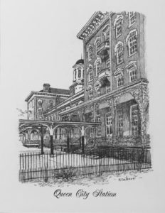 Cumberland, Maryland - Queen City Station (B&Oº 1871---

The Baltimore and Ohio Railroad (B&O) built the Queen City Hotel and depot in 1871. It served the public for over a century in grand fashion reflective of rail travel in the 18th and early 19th centuries.  Nothing like it is in existence in the country today.  Passengers waited for trains in splendor and comfort in elegant rooms, on covered porches, or in landscaped gardens.  After standing 100 years, the B&O depot-hotel was demolished in 1971 to make way for the Cumberland Post Office.