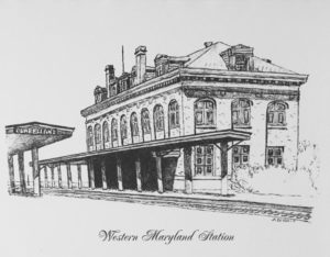 Cumberland, Maryland - Western Maryland Station 1913---

The Western Maryland Railway Station was completed in 1913 at the peak of the American railroad power and is currently on the National Register of Historic Places. The line was noted for its shiny, clean engines and first rate passenger service. The station is a surviving monument to the most memorable, high-styled passenger and freight line that operated in the state. The building’s monumental scale and commanding exterior attest to both the success of the Western Maryland Railroad and the importance of railroading to Cumberland’s growth.